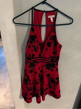 Xtraordinary Red and Black Floral Halter Dress